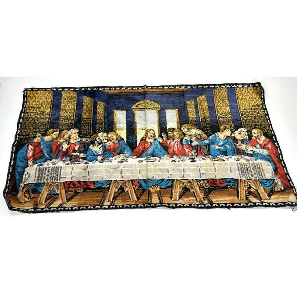 Vintage The Last Supper Wall Tapestry Made In Belgium 36" x 19" - Picture 1 of 5